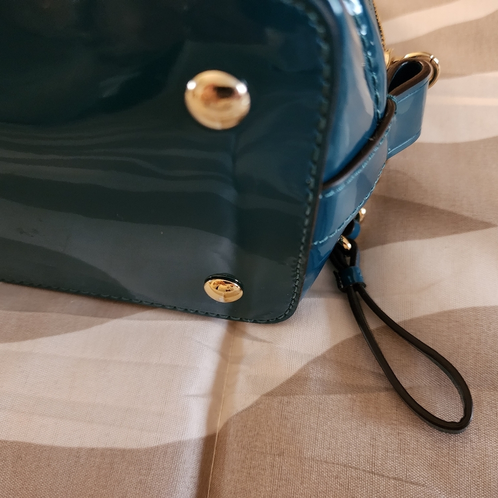 Coach Patent Leather Dome Satchel in Teal - Picture 5 of 8